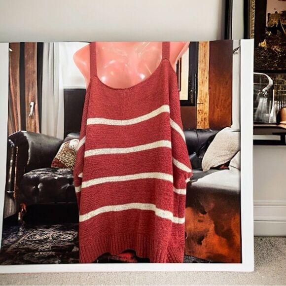 Blush l Rust Striped w/ Cold-Shoulder Cut-Outs l Sweater l 1X - Picture 5 of 8